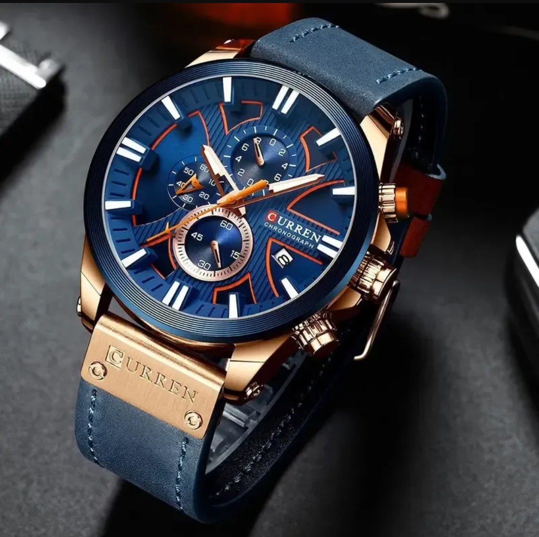 Relógio De Luxo Masculino Curren 8346 C/estojo Couro V.cores Cor da correia Azul